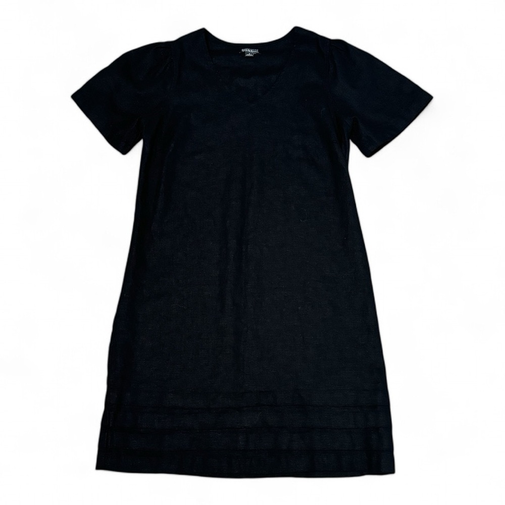 Nicole Miller Black Linen Dress V-Neck Short Sleeve Size S Mini MidiCasual Work‎ - Picture 5 of 8